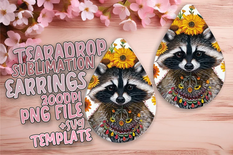 Teardrop Earrings: Joyful Raccoon & Floral Accents