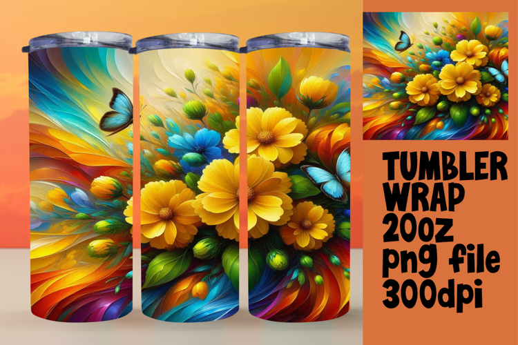 VIBRANT 20oz Tumbler Artwork for DIY , Flowers
