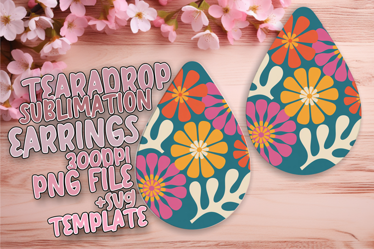 Whimsical Teardrop Earrings Design Art , Flowers
