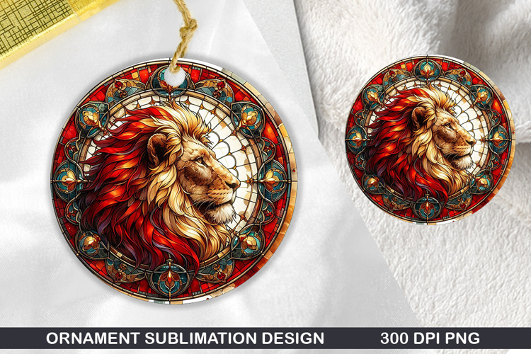 Lion Stained Glass Ornament PNG, Sublimation PNG Design