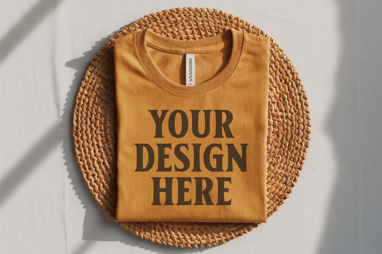 Heather Mustard Bella Canvas 3001 Flat Lay T-Shirt Mockup
