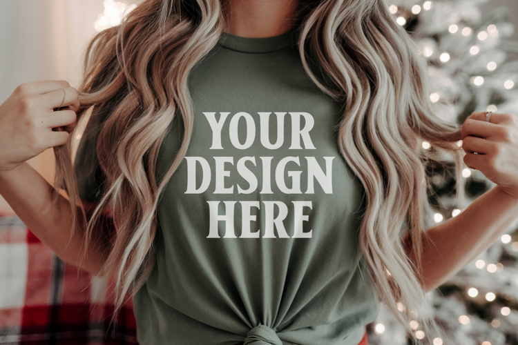 Christmas Bella Canvas 3001 Kelly Green Shirt Mockup ,Trandy