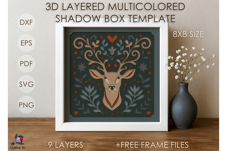 Cute Deer Animal Colored Shadow box SVG Papercut template