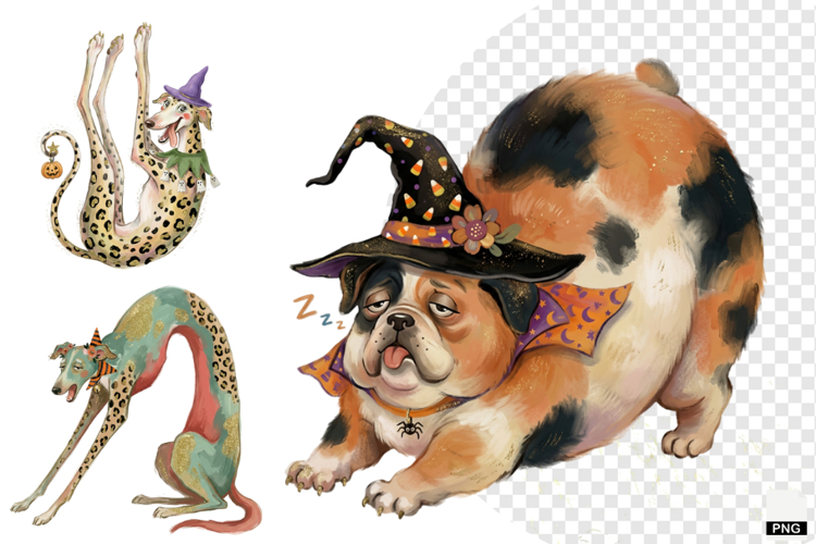 Whimsical Halloween Dogs PNG