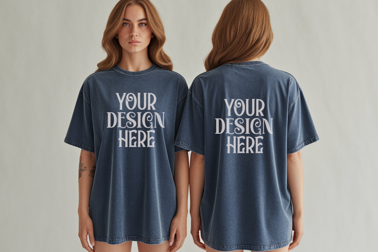 Denim Comfort Colors 1717 Front & back T shirt Mockup
