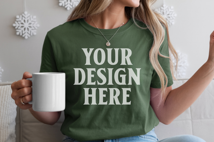 Moss Comfort Colors 1717 Christmas Shirt Mockup, Cozy
