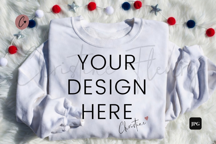 4th Of July White Sweatshirt Mockup Flatlay