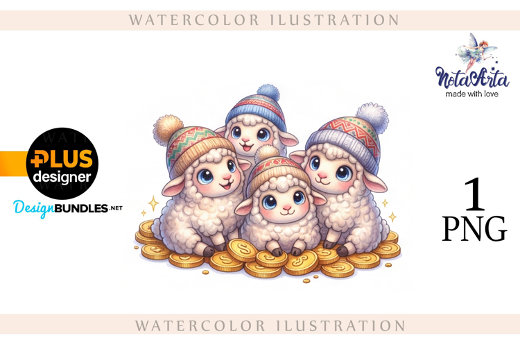 Christmas Sheep in Watercolor Style