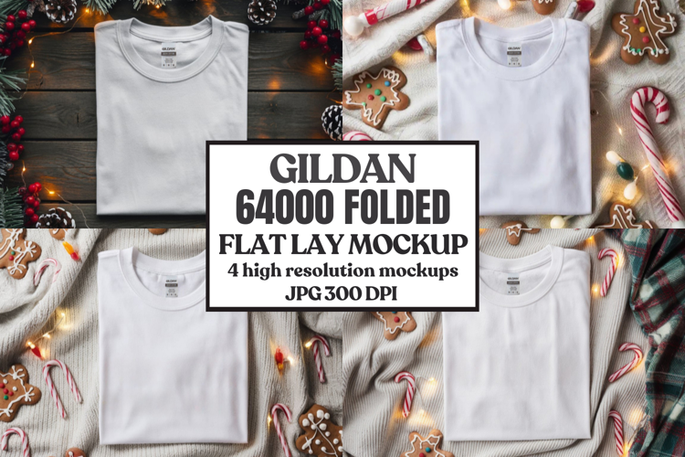Gildan 64000 Folded Christmas Flat Lay T-shirt
