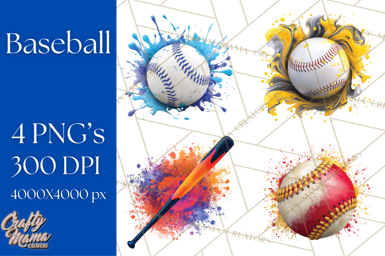 Baseball Clipart PNG with Team Color Paint Splash Background