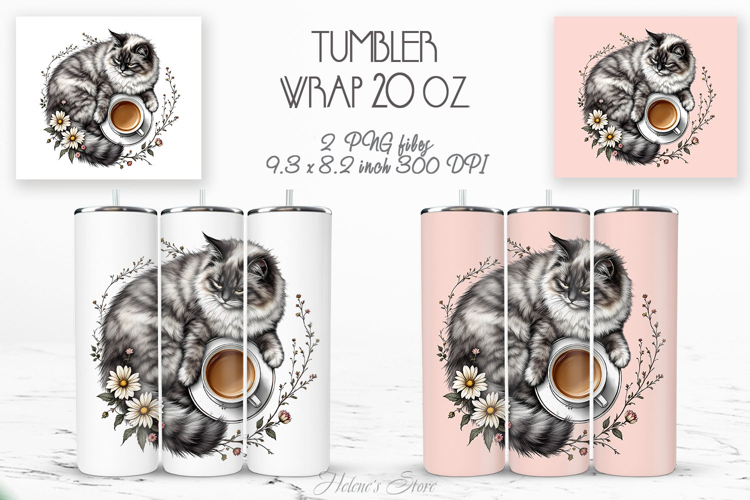 Cute cat and coffee cup straight tumbler 20oz wrap designs