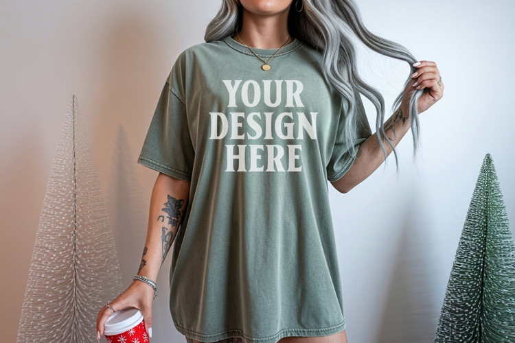 Moss Christmas Comfort Colors 1717 TShirt Mockup, CC 1717