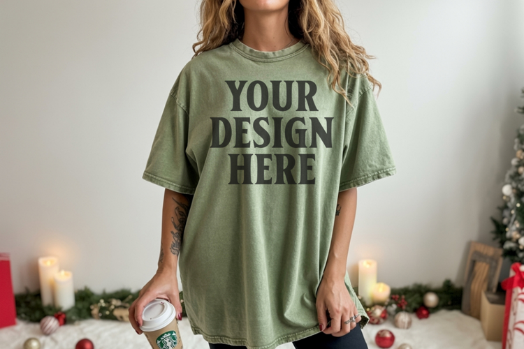 Christmas Comfort Colors 1717 Moss TShirt Mockup, CC 1717