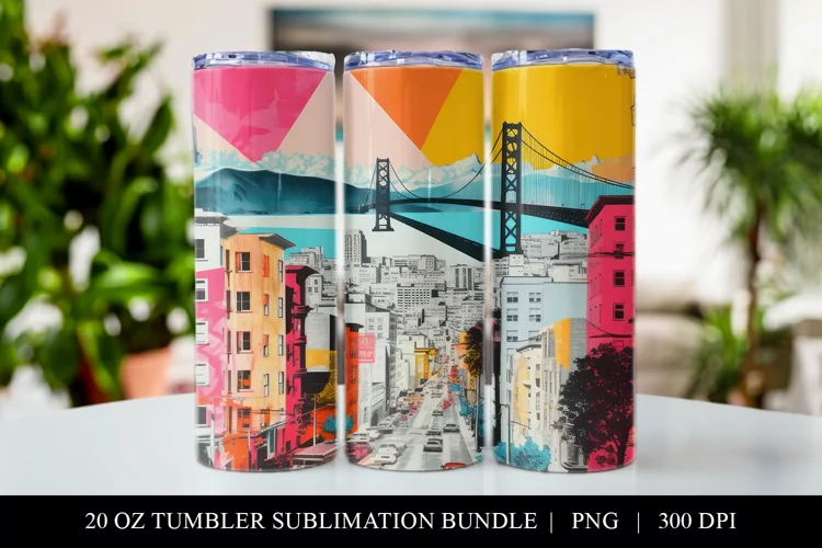 San Francisco Pop Art 20 oz Skinny Tumbler Sublimation PNG