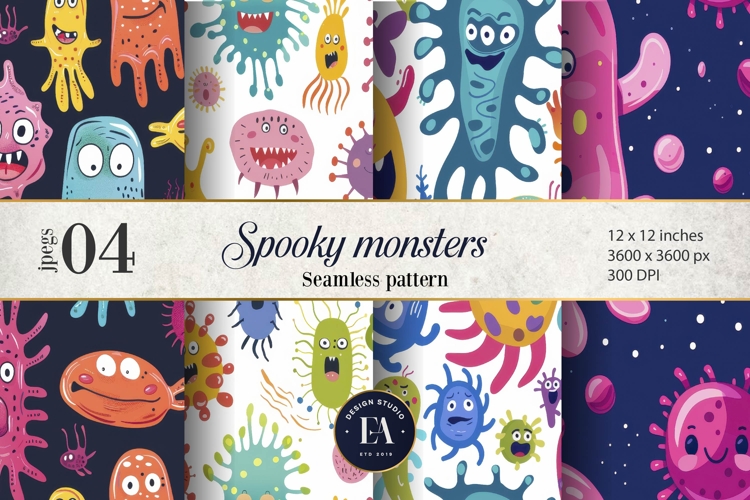 Cute baby monster Digital Paper | Spooky Bacteria Pattern