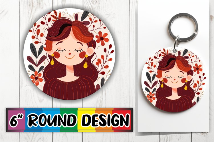 Stunning Watercolor Round Design with Female Portrait PNG example image 1
