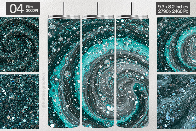 Teal Silver Swirl Tumbler Wrap| Tumbler Sublimation