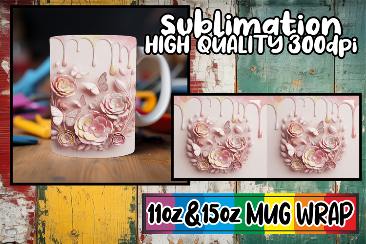 Amazing vibes sublimation 11oz 15oz mug wrap, 3D Flowers