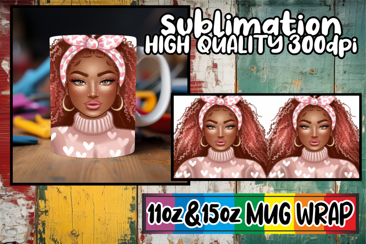 Joyful vibes sublimation mug wrap, Afro Girl