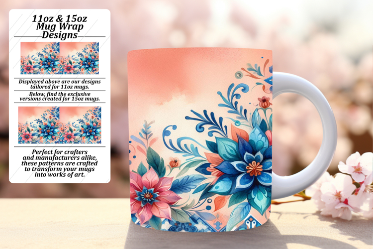 Unique 11oz Mug Wrap Png Template , Watercolor Patter