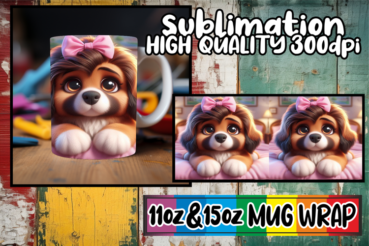 Dreamy vibes 11oz 15oz sublimation wrap, 3D Dog