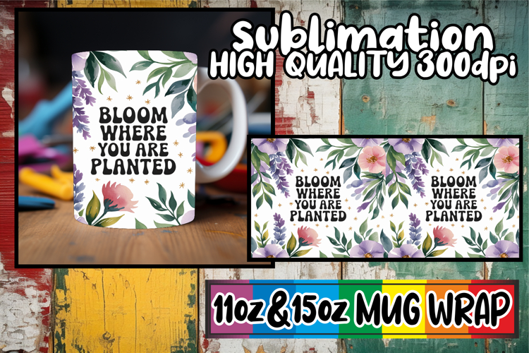 Whimsical nights 11oz 15oz sublimation wrap, Flower Quote example image 1