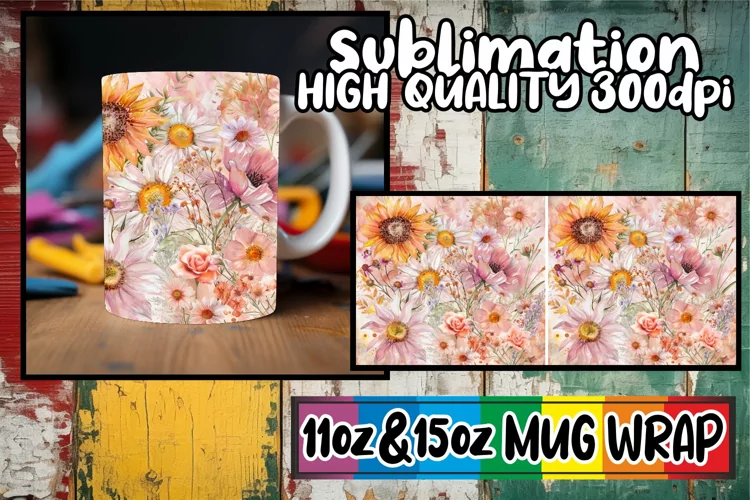 Bold Spring Abstract Floral Mug Wrap 11oz 15oz Sublimation