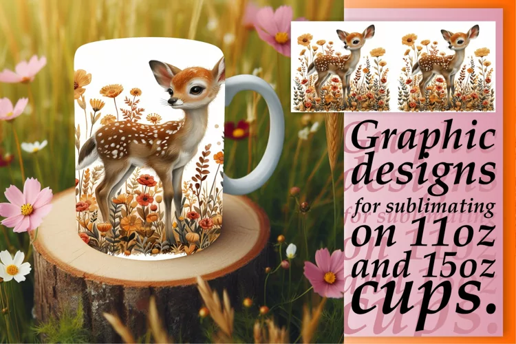 Watercolor Deer Spring Design Sublimation Mug Wrap