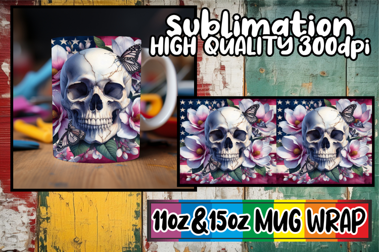 Everyday joy sublimation 11oz 15oz mug wrap, Skull USA