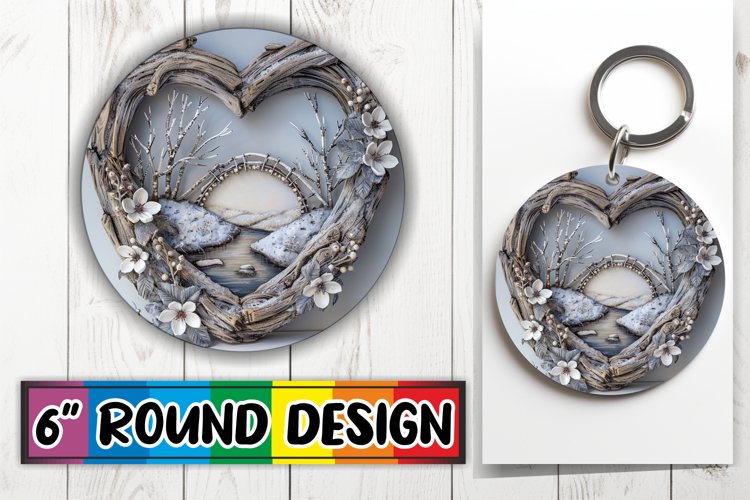 Sublimation Round Design Winter Scene 3D Heart Frame