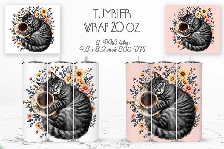Cute cat and coffee cup straight tumbler 20oz wrap designs