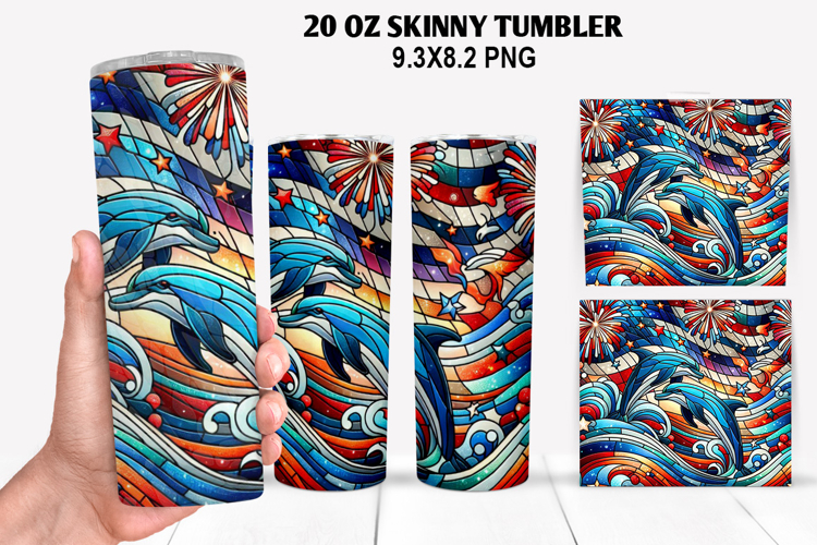 Dolphins Skinny Tumbler 20oz Wrap Design,4th of july Tumbler