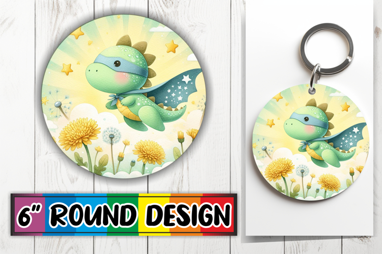 Radiant Car Coaster Circle Design, Cute Dino