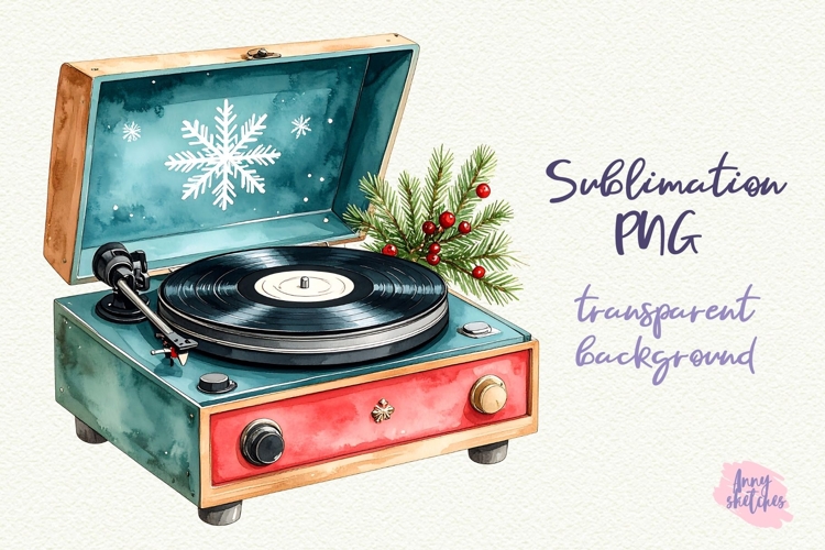 Retro Record Player Clipart Vintage Christmas PNG