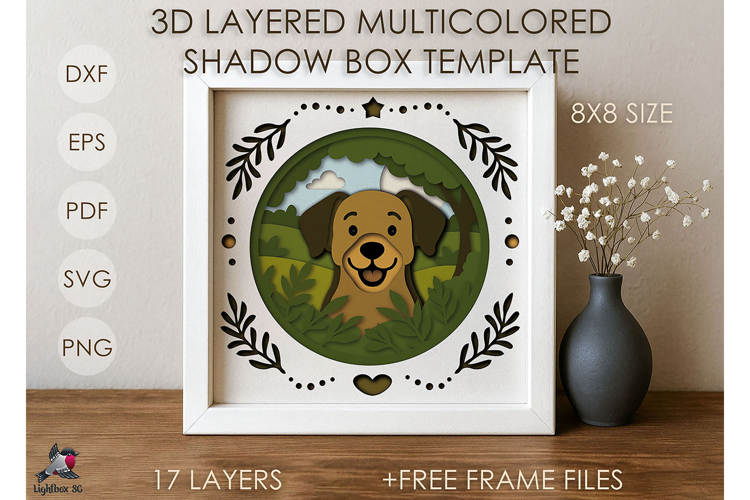 Cute Dog Animal Colored Shadow box SVG Papercut template