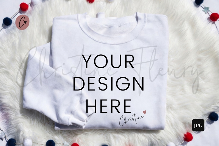 4th Of July White Sweatshirt Mockup Flatlay