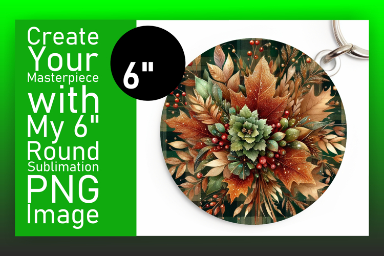 Sophisticated Round Design Keychain Template , Autumn Flower
