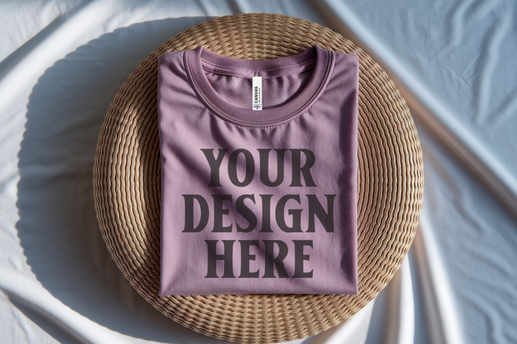 Heather Mauve Bella Canvas 3001 Flat Lay T-Shirt Mockup