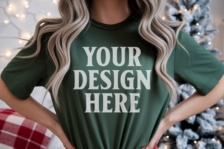 Christmas Bella Canvas 3001 Kelly Green Shirt Mockup ,Trandy