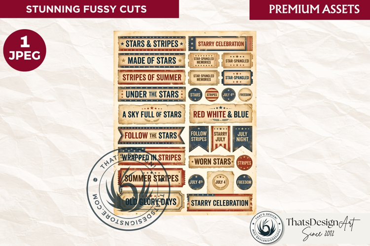 Vintage Patriotic fussy cut ephemera word strip sentiment