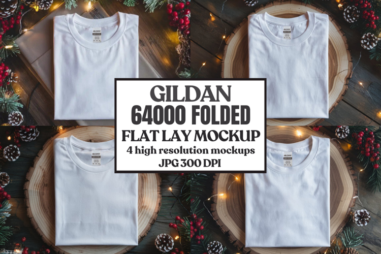 Gildan 64000 Folded Christmas Flat Lay T-shirt