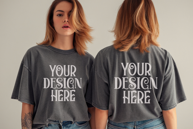 Denim Comfort Colors 1717 Front & back T shirt Mockup