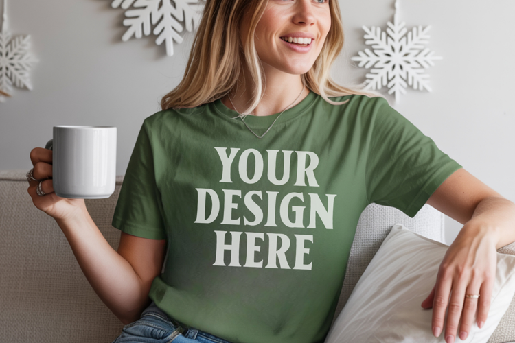 Moss Comfort Colors 1717 Christmas Shirt Mockup, Cozy