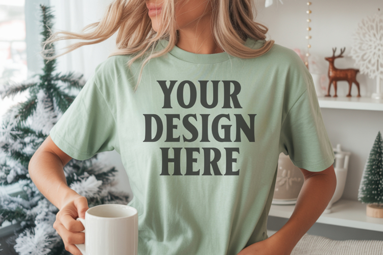 Christmas Comfort Colors 1717 Bay T-Shirt Mockup Real Model