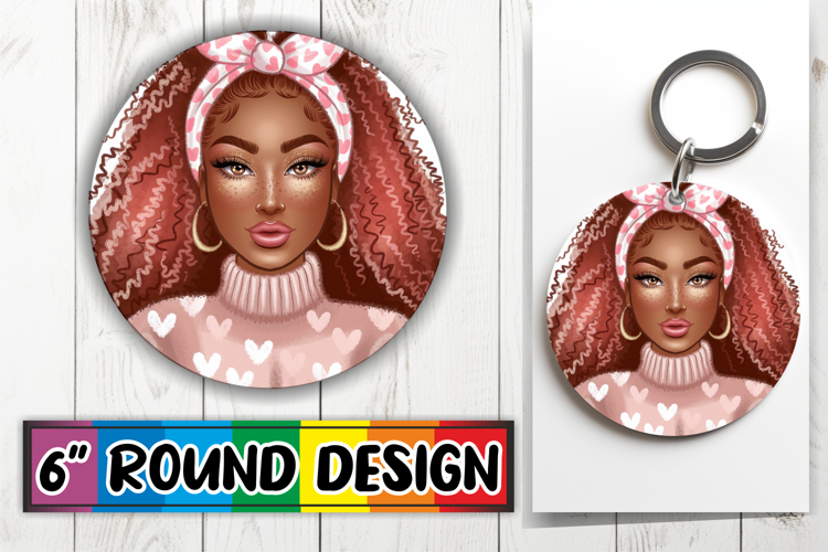 Heartfelt Circle Keychain Sublimation, Afro Girl