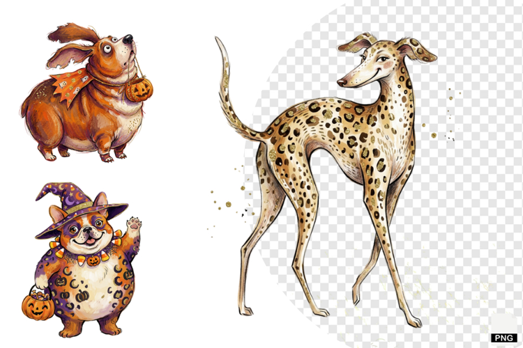 Whimsical Halloween Dogs PNG