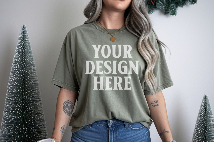 Moss Christmas Comfort Colors 1717 TShirt Mockup, CC 1717