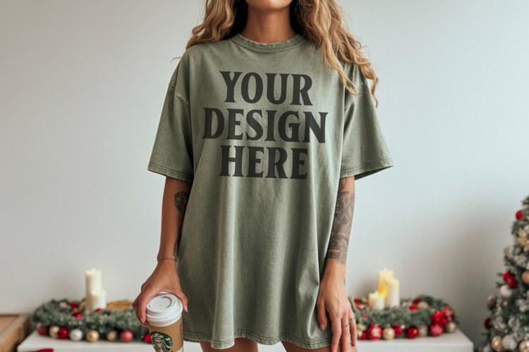Christmas Comfort Colors 1717 Moss TShirt Mockup, CC 1717
