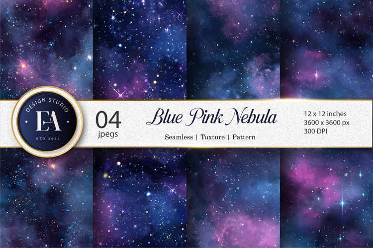 Blue Pink Cosmic Nebula Stars Seamless Digital Paper