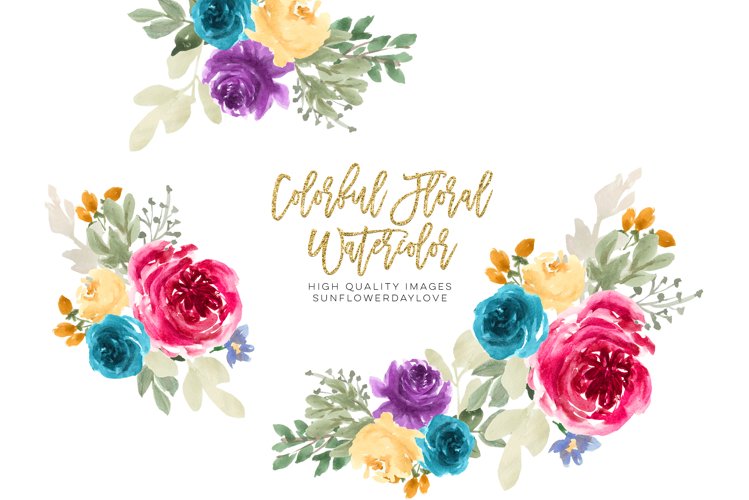 Watercolor Colorful Clipart Flower, Flower clipart wedding example image 1